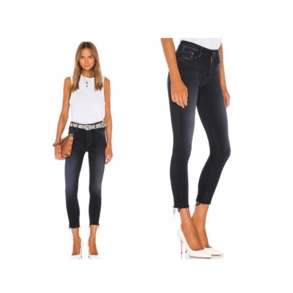 MOTHER High Waisted Looker Ankle Fray Jeans Last Call Wash Size 26 Designer Chic